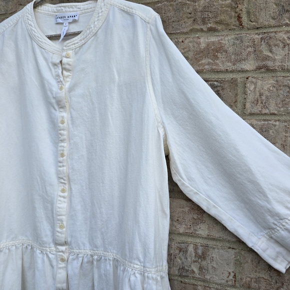 APIECE APART Maurino Dress Linen Blend Cream Tiered Shirtdress Button Up Size 2X - Picture 6 of 13